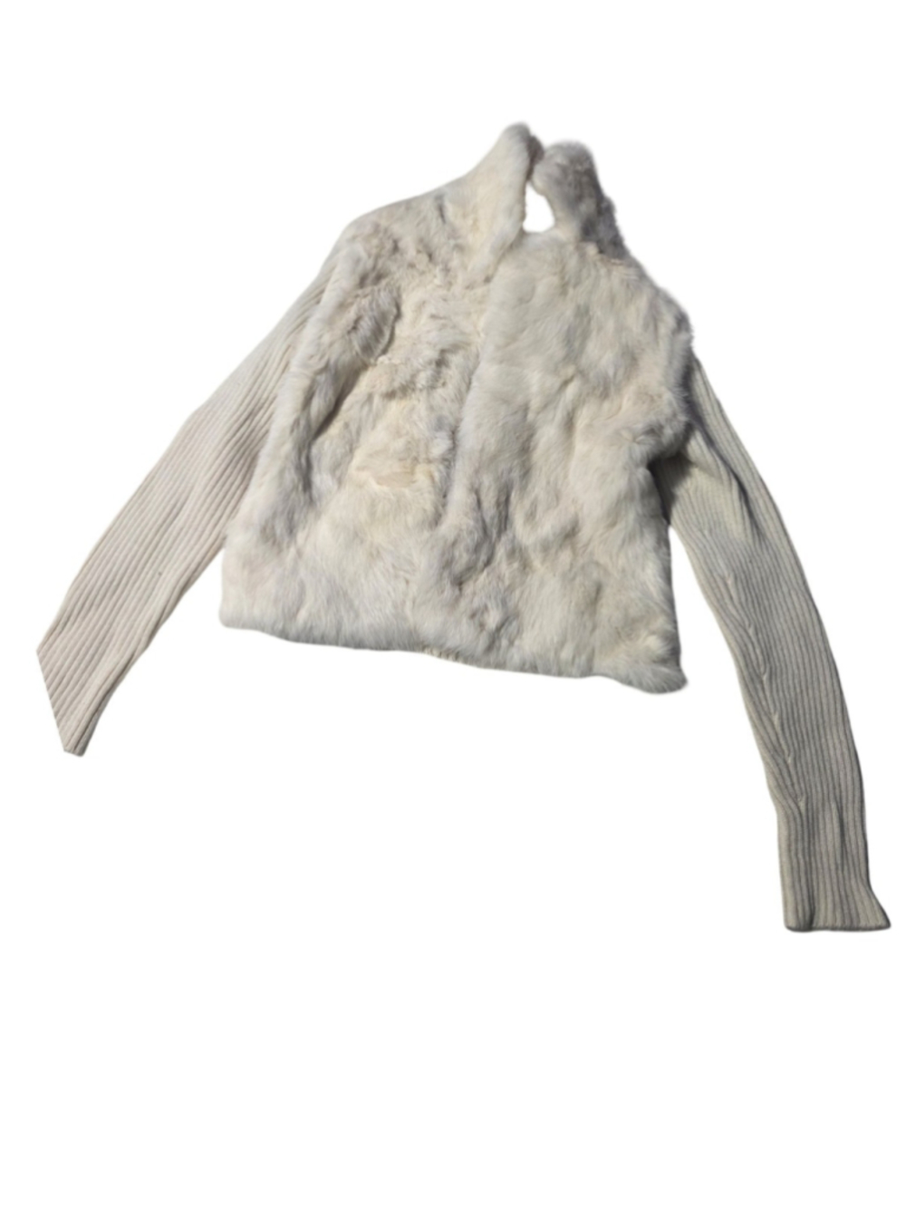 Frost Jacket Womens L Yellow White Wool Ribbed Knit Real Rabbit Fur Sweater